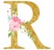 Initial R letter with flower raster illustration