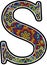 Initial s with colorful mexican huichol art style