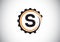 Initial S monogram alphabet in a gear spiral. Gear engineer logo design. Logo for automotive, mechanical, technology, setting,