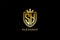 initial SH elegant luxury monogram logo or badge template with scrolls and royal crown - perfect for luxurious branding projects