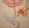 The initial stage of embroidery with floss threads on the canvas of a large picture with colorful butterflies. Hand made and hobby