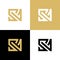 Initial SV letter logo design template elements, golden color symbol, square shape typhography