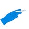 Injection_Hand in a blue glove with a horizontal Syringe