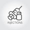 Injection icon. Contour syringe sign with needle and medication. Medical symbol, vaccination, treatment concept