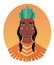 Injun character. Native american, feather and culture tribal, chief human, flat vector illustration