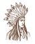 Injun or Indian native American in feather hat sketch portrait