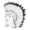 Injun. Vector illustration of a sketch West navajo injun man chieftain adornment warbonnet. Man Native American Indian chie