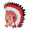 Injun. Vector illustration of a West navajo injun man chieftain adornment warbonnet. Man Native American Indian chie
