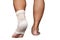 Injured ankle and foot wrapped in bandage isolated