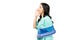 Injured Asian woman put on soft splint due to a broken arm isolated on white background Female wearing patient gown She is shoutin