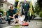 Injured boy getting help from paramedics