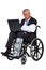 Injured businessman in a wheelchair isolated