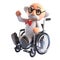 Injured mad scientist professor character has to use a wheelchair to get about, 3d illustration