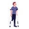 Injured woman on crutches flat color vector faceless character