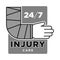 Injury care emergency medical service centre grey and white graphic logo with hand in bandage