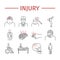 Injury line icons set. Infographic. Vector signs for web graphics.