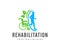 Injury rehabilitation, wheelchair and healthy person, logo design. Medical, healthcare and traumatology, vector design