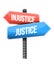 Injustice versus justice road sign