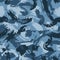 Ink camouflage, modern fashion design. Grunge  camo military uniform. Blue sea shade color, fashionable, fabric. Vector