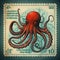 Ink of the Depths: Vintage Stamp Featuring Majestic Octopus Tentacles
