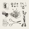 Ink drawn sewing set