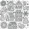 Ink gingerbread coockies houses collection in vector