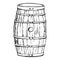 Ink hand drawn vector sketch of isolated object. Wooden barrel side and top view for storing liquor whisky whiskey