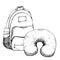 Ink hand drawn vector sketch.Tourist accessories backpack rucksack bag, vacuum flask, inflatable travel sleeping pillow