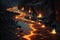 Ink Lava River Pathway: Glacial, Fireflies Twinkle, Tilt-Shift, generative ai
