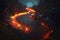 Ink Lava River Pathway: Glacial, Fireflies Twinkle, Tilt-Shift, generative ai