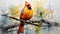 Ink Mural Painting: A Unique Shining Yellow Northern Cardinal