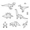 Ink origami tattoos dinosaurs set. Vector illustration