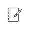 Ink pen and notebook page line icon