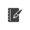 Ink pen and notebook page vector icon