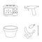 Ink, piercing machine and other equipment. Tattoo set collection icons in outline style vector symbol stock illustration