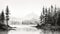 Ink Wash Painting: Post-apocalyptic Lake With Pine Trees