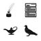 Inkwell, calendar and other web icon in black style. teapot, dove icons in set collection.