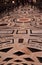 Inlaid floor, with large circle in the foreground and others further away, of the cathedral of Santa Maria in Fiore in Florence.