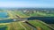 Inland Cargo Ship Crossing an Aqueduct - Friesland, The Netherlands 4K Drone Footage