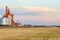 Inland grain storage terminal in the summer evening after harvest