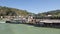 Inland shipping vessel, the YBBS on the Danube River pushing a loaded barge, Wachau Valley, Lower Austria