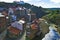 Inland view of Staithes village and river, near Scarborough, in North Yorkshire.