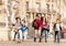 Inline skaters and skateboarders riding in city