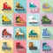 Inline skates icons set, flat style