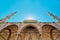 The inner courtyard of the mosque. The architecture of the Islamic religion. A bright sunny day