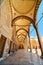 The inner courtyard of the mosque. The architecture of the Islamic religion. A bright sunny day