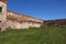 Inner courtyard of an old ruined castle with