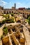Inner courtyard, walls and archeological excavation site of Tower Of David citadel complex in Jerusalem Old City in Israel