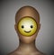 Inner positive concept, smile icon inside the man head, artificial positive idea,