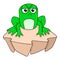 Innocent faced green frog is daydreaming, doodle icon image kawaii